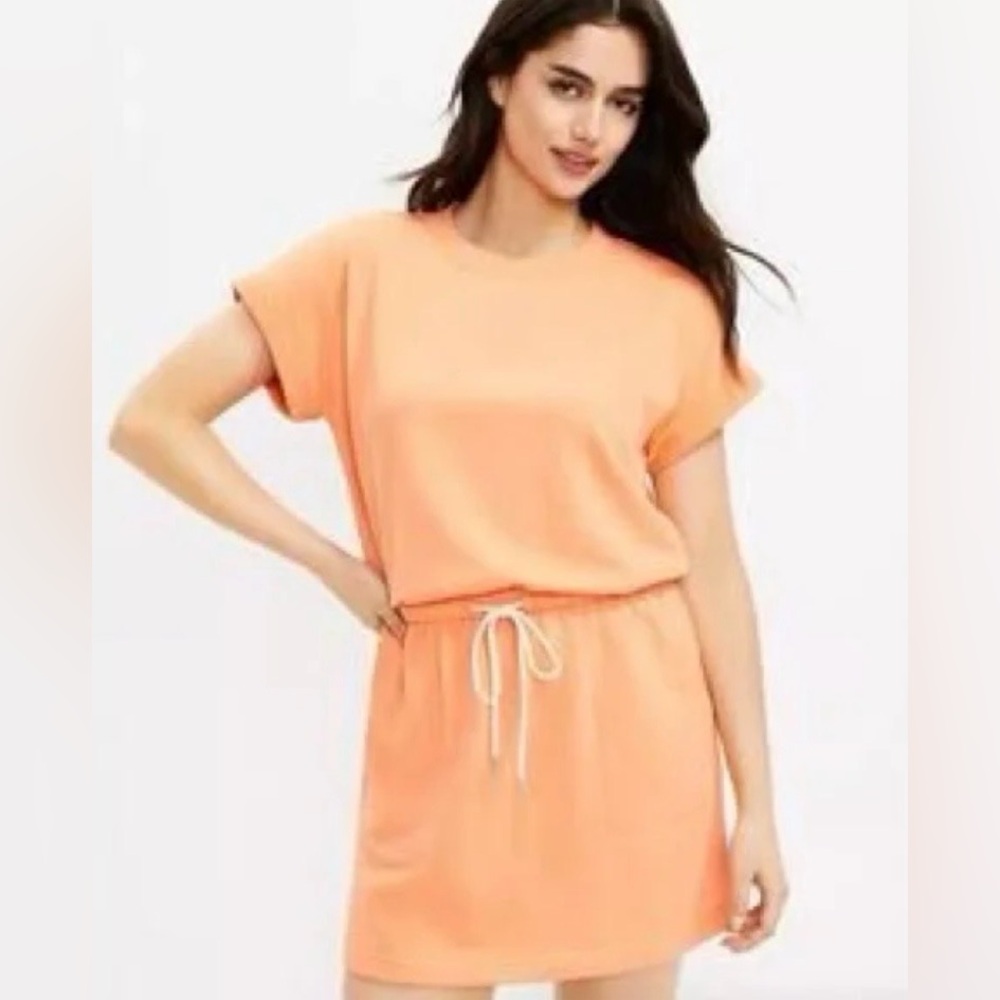 Lou & Grey Dress Women’s Cinch Waist Soft Knit Terry Mini Orange Oversized Sz S